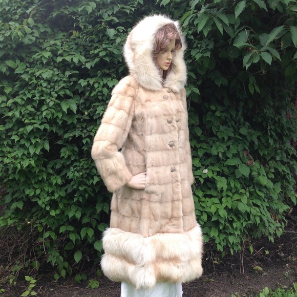 Hooded Real Mink and Fox Fur Princess Long Coat - Picture 6 of 11